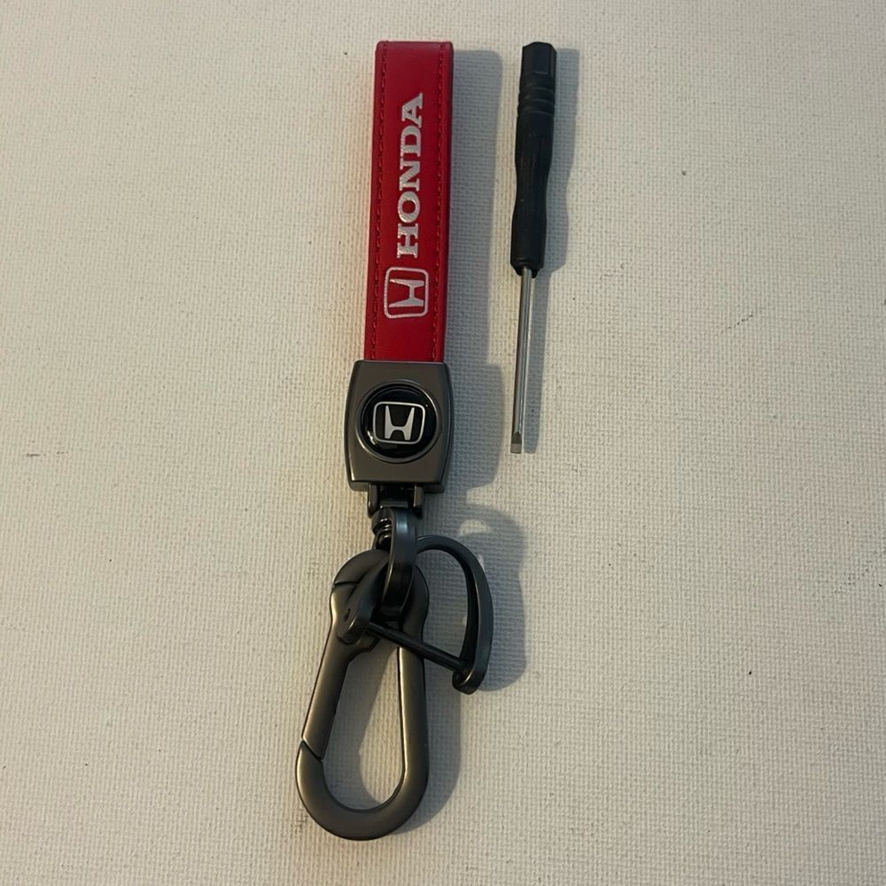 Honda Logo Key Fob Keychain in Red Leather NWT